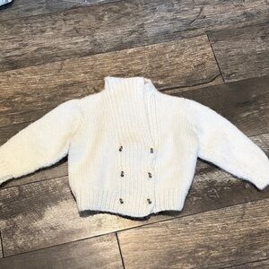 Vintage Cozy White Knit Baby Sweater with duck buttons 3 months